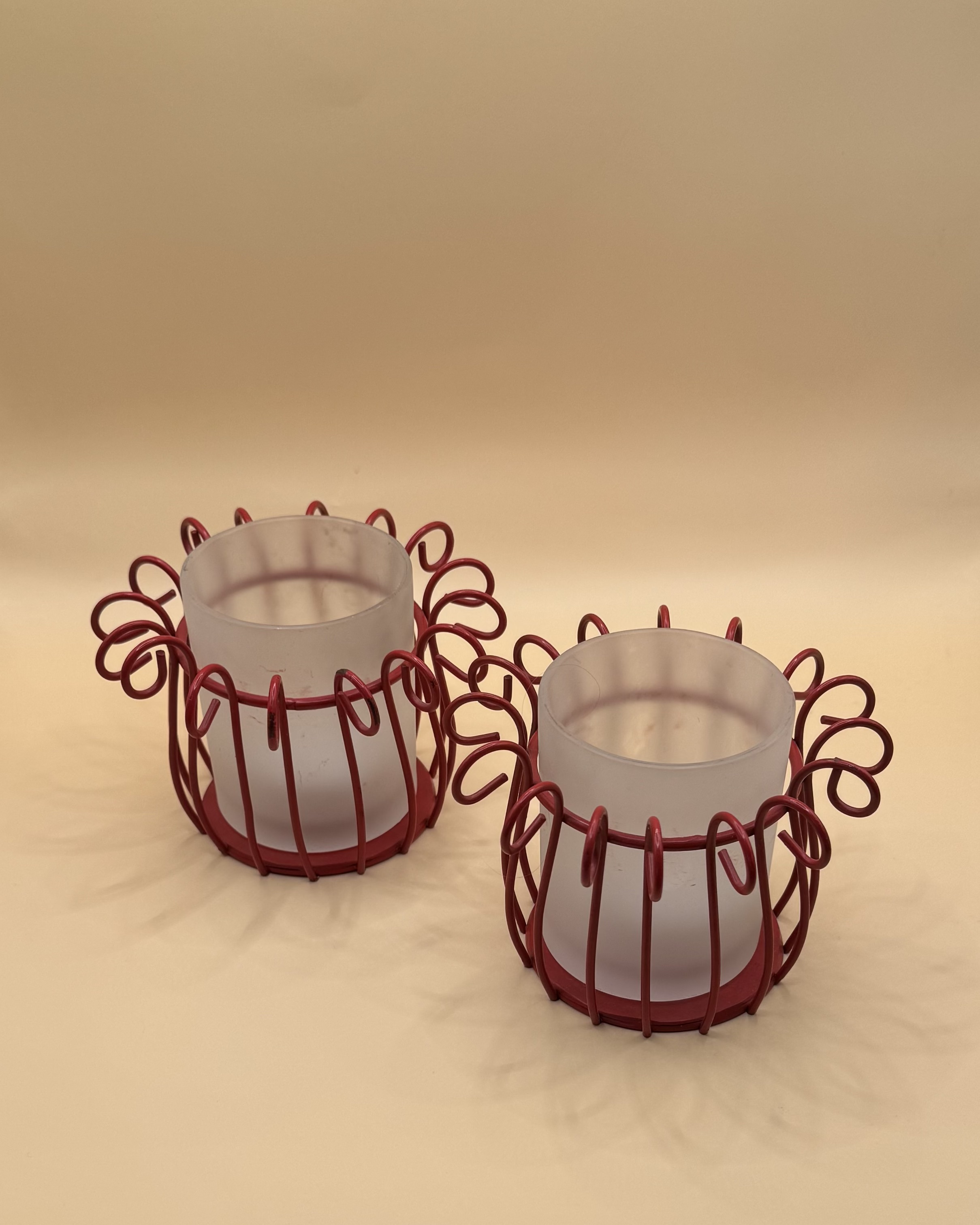 Duo de photophores en métal rouge